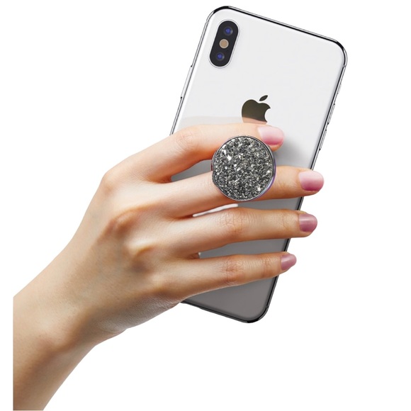 MERKURY Grip'z Silver Crushed Glitter Universal Metal Ring Phone Grip Stand - Picture 7 of 7